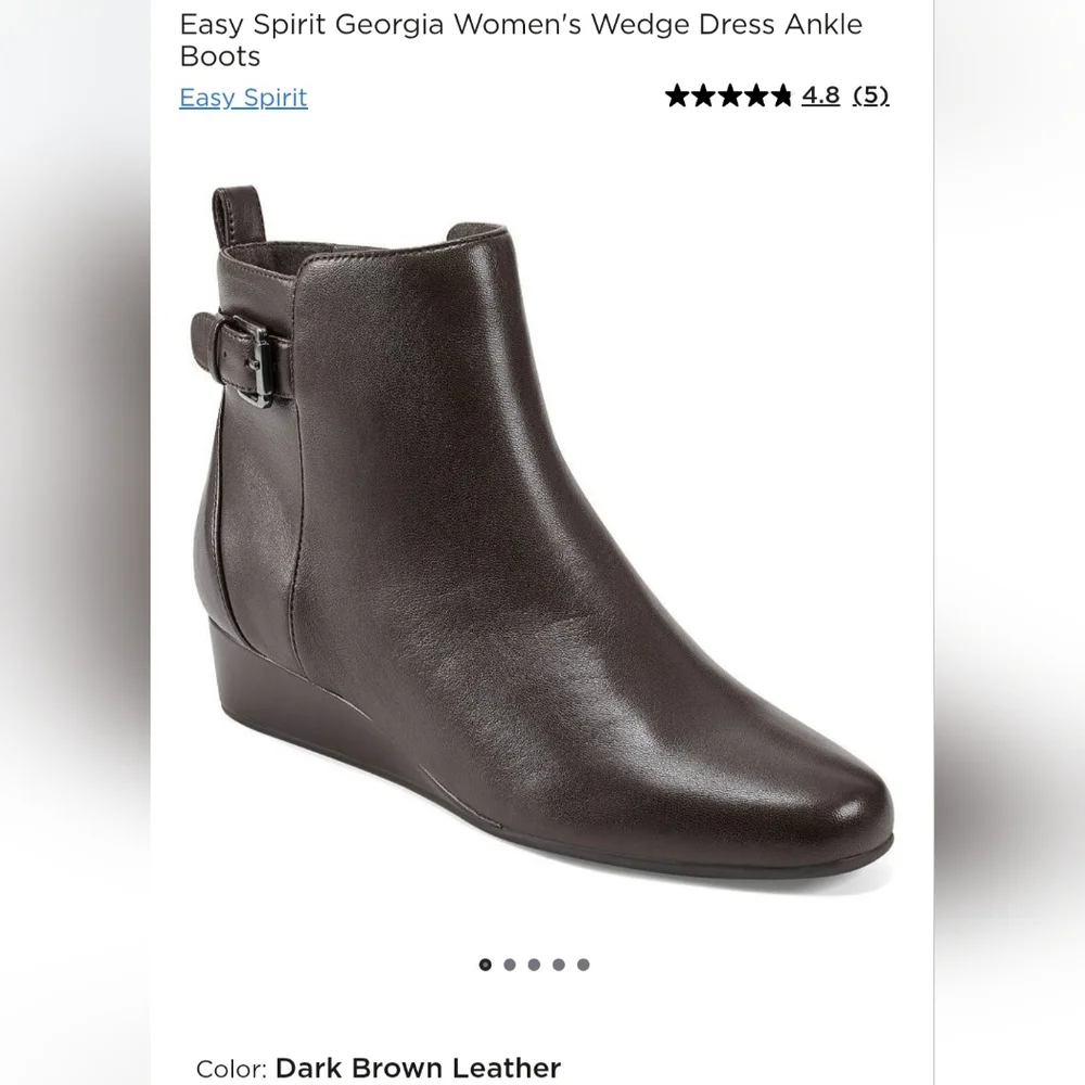 EASY SPIRIT Dark Brown Leather Ankle Booties with Low Wedge Heel, 9.5M, New